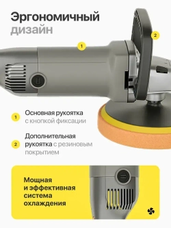 Ручная полировальная машинка электрическая, сетевая с регулируемой скоростью / Шлифовальная машинка для полировки и детейлинга кузова WPM2-4