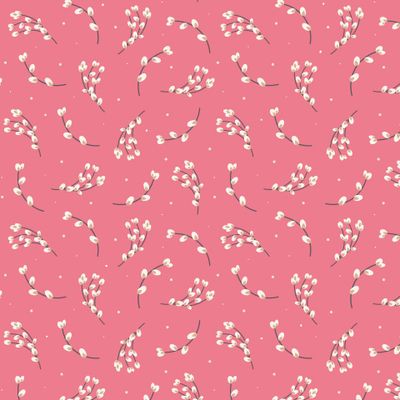 Весенний пасхальный узор с вербой на розовом фоне