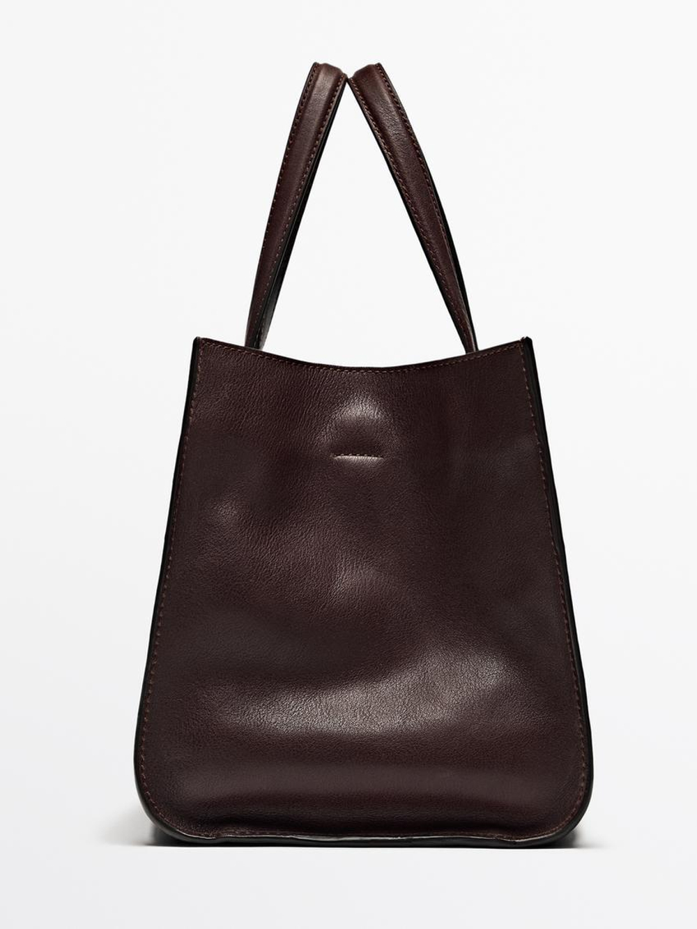 Massimo Dutti Сумка-шопер из кожи наппа, красновато-коричневый