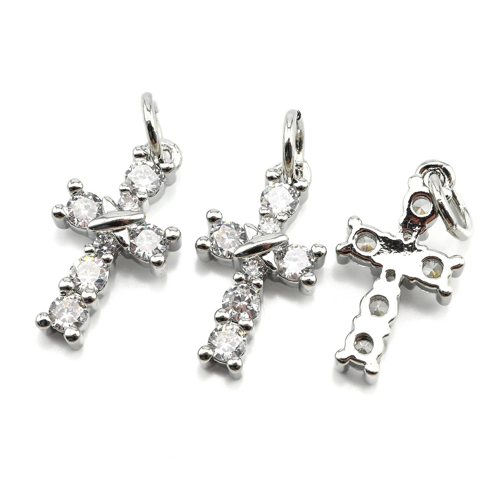 2395-р Подвеска "Крестик" с перемычкой 16*8мм, прозрачный, родий