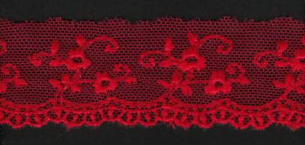 Вышивка на тюле, ширина 25 мм, длина 13,8 м, 100% полиэстр, цвет бордовый (10130120/021116/0011356/0