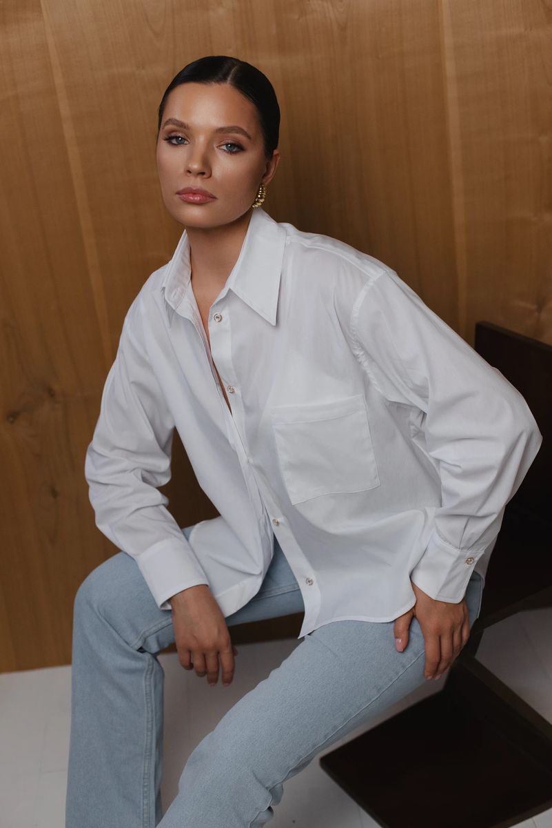 Рубашка из поплина оверсайз 1 карман белая