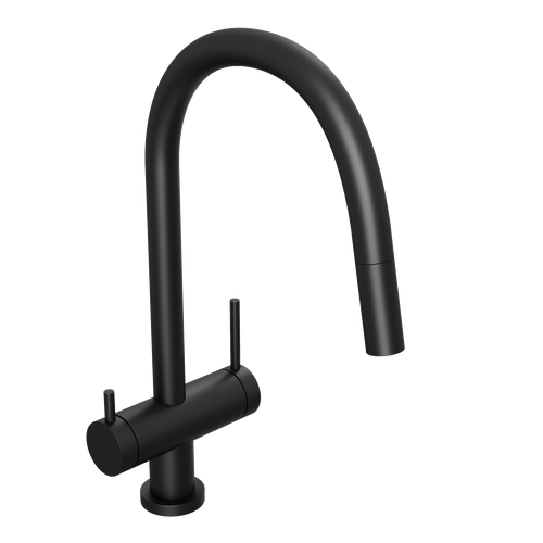 Смеситель для кухни Abelsberg Aera EMF71709MB c вытяжным изливом и возможностью подключения фильтра для воды, цвет матовый черный