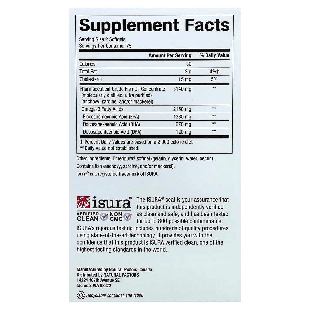 Natural Factors, RxOmega-3, омега-3 повышенной силы действия, 150 капсул (1075 мг в 1 капсуле)