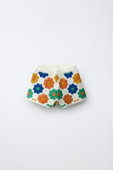 ZARA ШОРТЫ ИЗ КРУЖЕВА КРОШЕ С ЦВЕТОЧНЫМ УЗОРОМ, РАЗНОЦВЕТНЫЙ