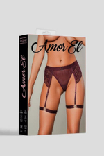 Женские трусики со съемными бусинами и поясом с гартерами сливовые S/M