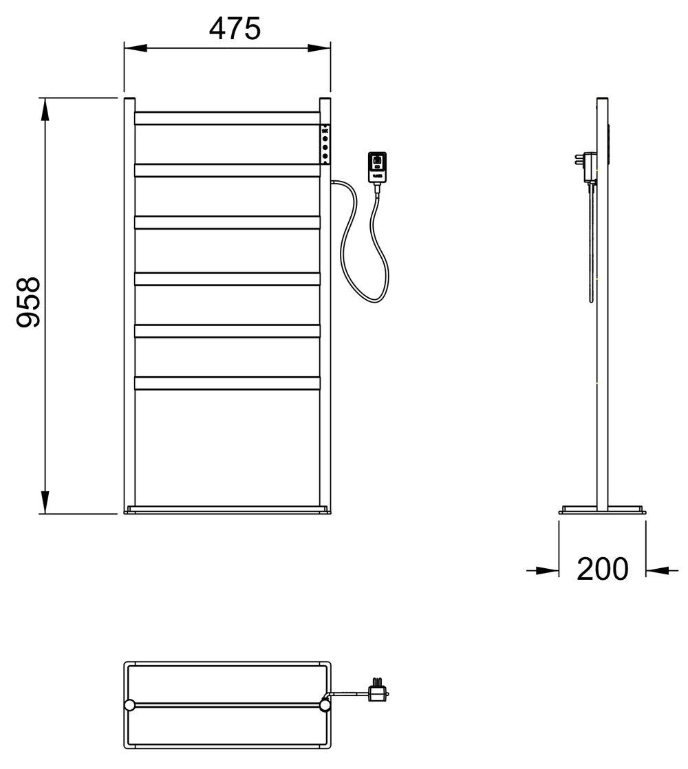 Полотенцесушитель электрический напольный WONZON & WOGHAND ESSEN, Черный матовый (WW-A406-MB)