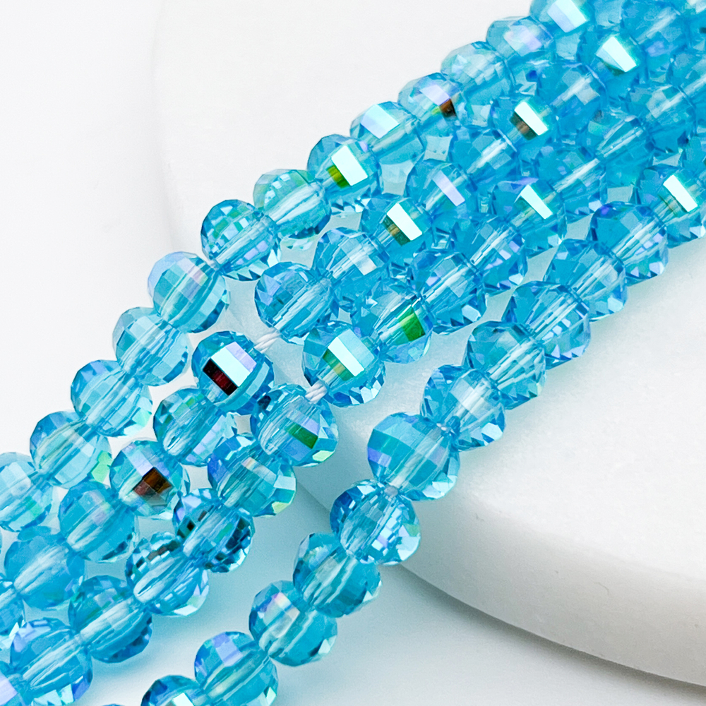Бусины стекло, цвет голубой АВ, размер 4,5*6 мм, цена за отрезок 19 см (1/2 нити)