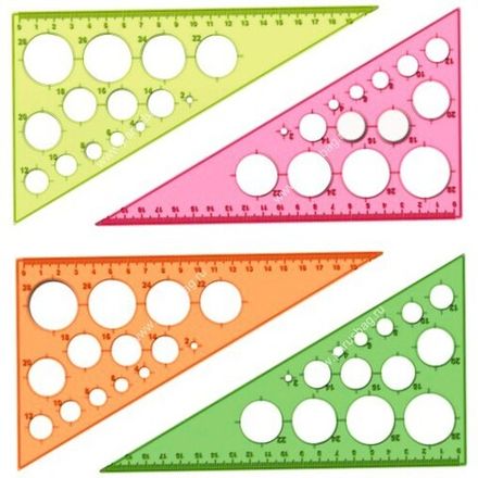 Треугольник 30°, 19см, с окружностями, прозрачный, флуоресцентный, ассорти, Стамм