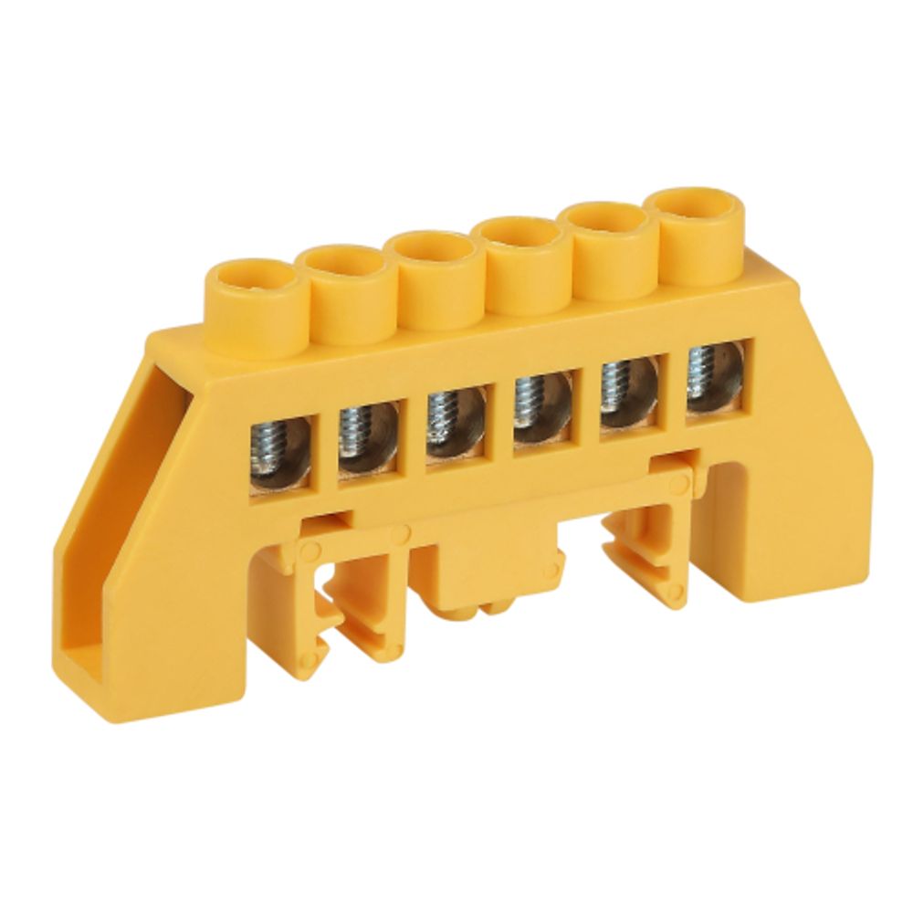 Шина ЭРА NO-224-115 PE земля в комбинированном изоляторе на DIN-рейку ШНИ-8х12-6-Д-желтый | Шины N, PE, PEN