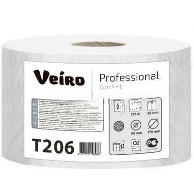 Туалетная бумага для диспенсеров 2 сл. 125 м "Veiro Professional Comfort" Белая (12 шт.) арт.T206