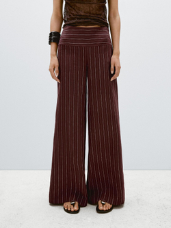 Massimo Dutti Льняные брюки с широкими штанинами и высокой посадкой, бургундский