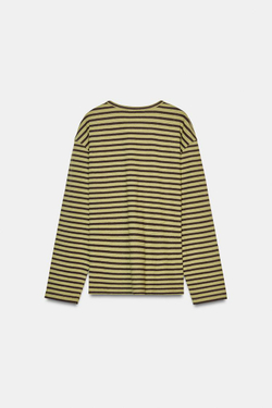 ZARA ФУТБОЛКА В ПОЛОСКУ ИЗ ХЛОПКА И ЛЬНА, ЗЕЛЕНАЯ ПОЛОСА