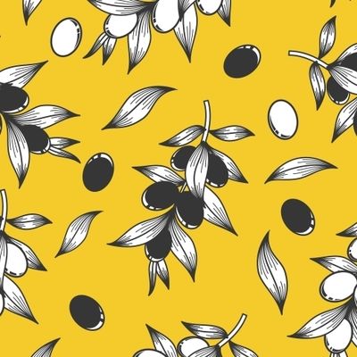 ОЛИВКОВЫЕ ВЕТВИ С ПЛОДАМИ НА ЖЁЛТОМ ФОНЕ