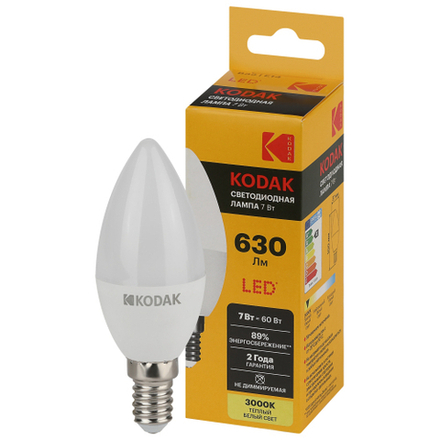 Лампочка светодиодная Kodak LED KODAK B35-7W-830-E14 E14 / Е14 7Вт свеча теплый белый свет