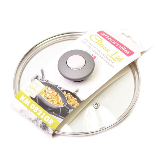 Крышка стеклянная 18 см. универсальная Kamille КМ-0821GR с металлическим ободком