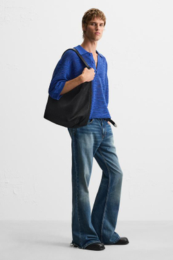 ZARA СУМКА-ШОПЕР С СЕТКОЙ, ЧЕРНЫЙ