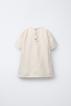 ZARA ПЛАТЬЕ ИЗ ТВИЛА С ПОЯСОМ, ЭКРЮ