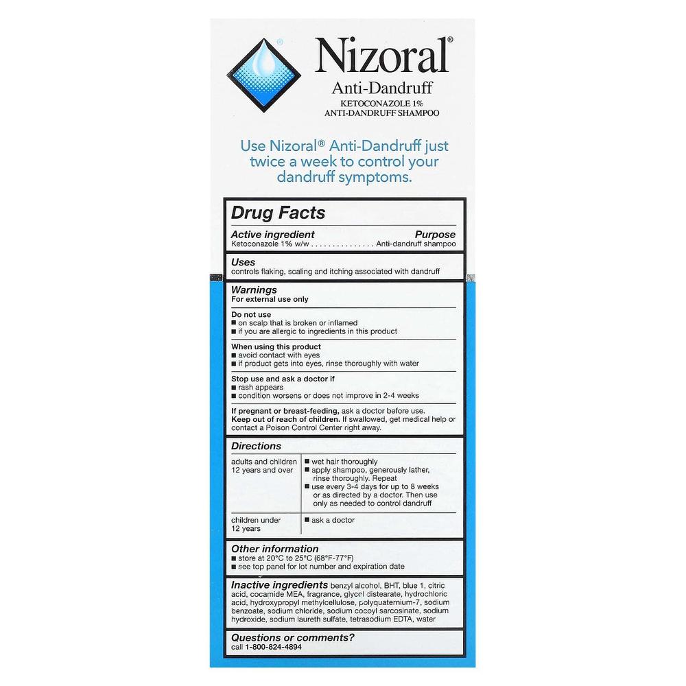 Nizoral, Шампунь против перхоти, Clean Fresh, 200 мл (7 жидк. унц.)