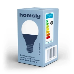 Светодиодная лампа G45 "шарик" E27 6Вт, 3000K