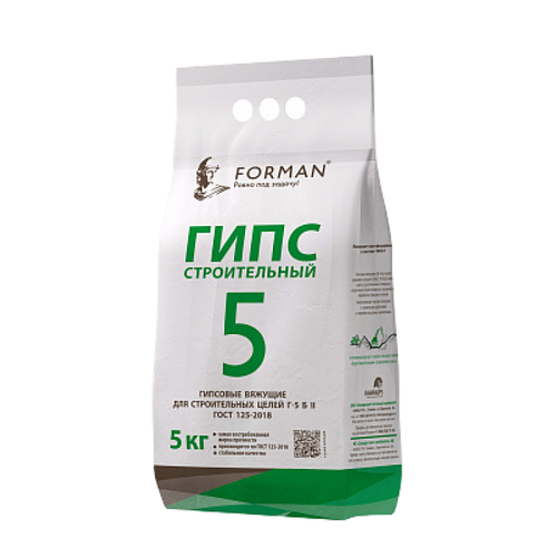 Гипс строительный Г-5 Б II 35кг Форман (1 под = 35шт) по низкой цене