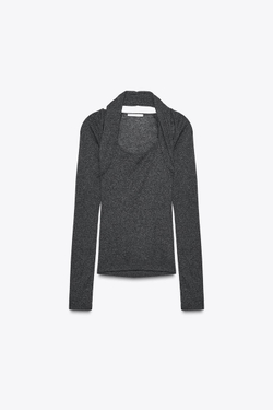 ZARA ФУТБОЛКА С БОЛЕРО, ТЕМНЫЙ МЕЛАНЖ