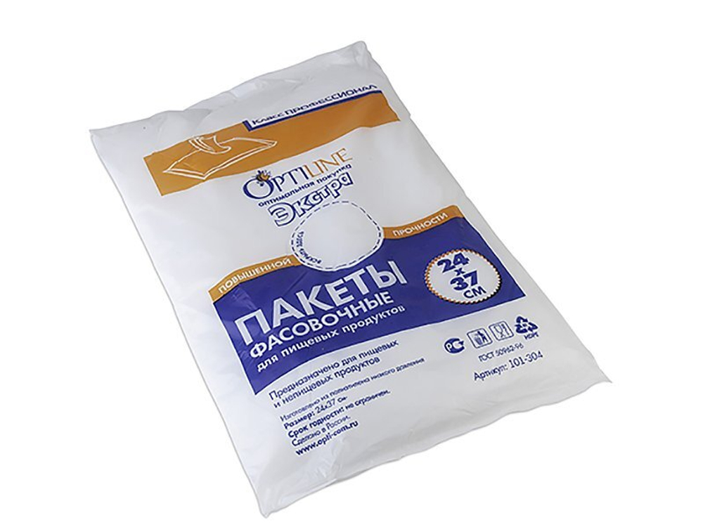 Пакет фасовочный Optiline, ПНД, 24х37 см, 12 мкм, евроблок, 500 штук в упаковке, 7000 штук в коробке