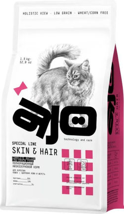 AJO 1,5кг. Cat Skin & Hair корм для кошек здоровая Кожа и красивая Шерсть