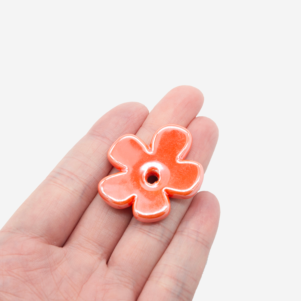 Бусина в форме цветка, 33*35,5мм, оранжевая, глазурированный фарфор