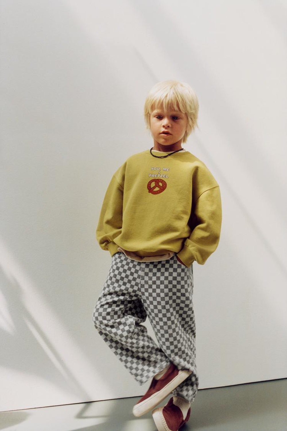 ZARA БРЮКИ BAGGY ИЗ ТВИЛА В ШАХМАТНУЮ КЛЕТКУ, ЭКРЮ/КОРИЧНЕВЫЙ