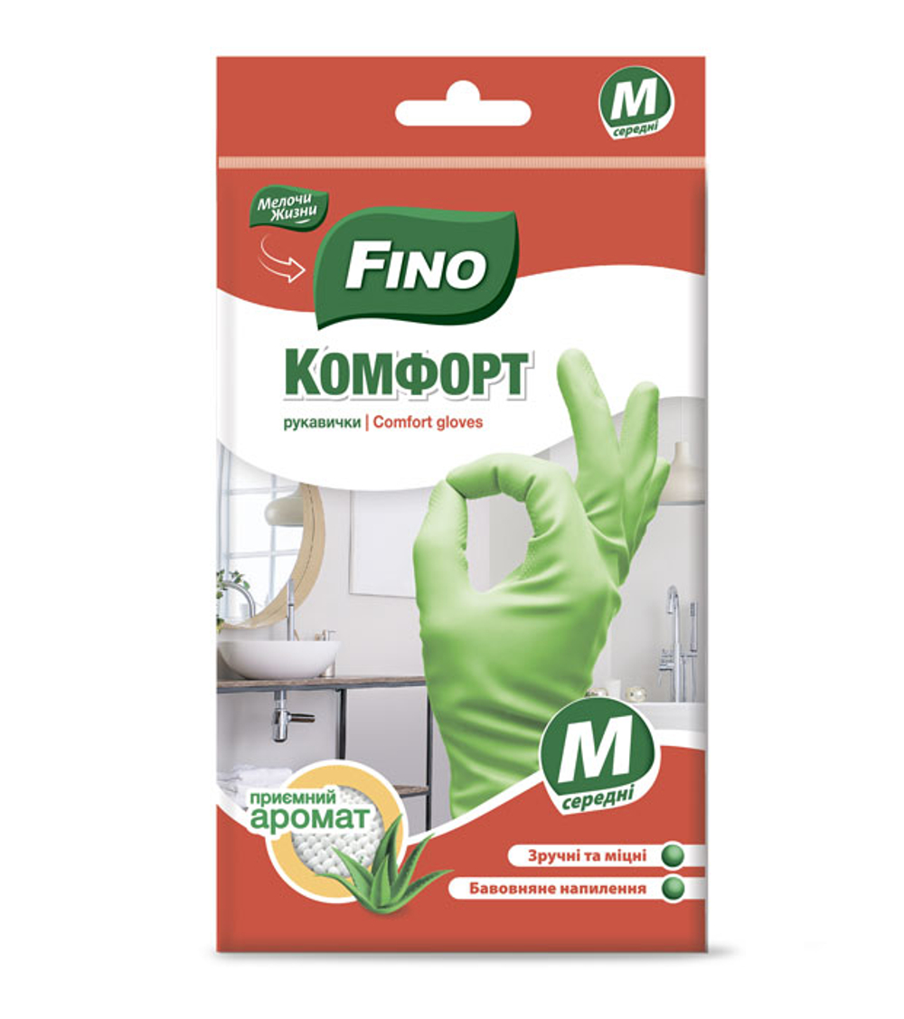 Перчатки латексные Fino Комфорт неопудренные Алое Вера M (1 пара)