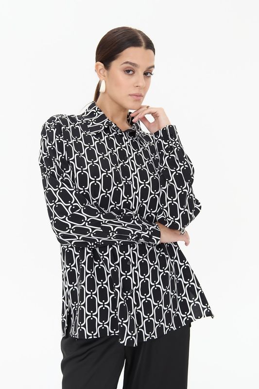 Блузка из вискозы геометричный принт, черный