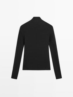 Massimo Dutti Футболка из смеси лиоцелла и шерсти с длинными рукавами, черный