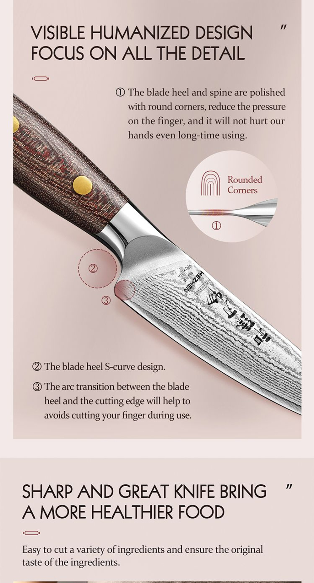 Кухонный нож Hezhen X02M Paring нож 4 дюйма клинок 67 Layers Damascus рукоять микарта, длина лезвия 11 см