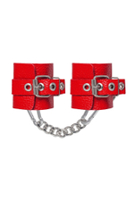 Красные мягкие кожаные наручники с люверсами