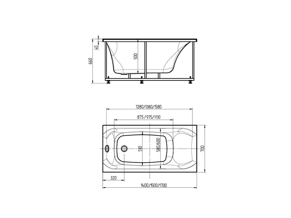 Акриловая ванна Aquatek (Акватек) Альфа 150х70, с каркасом, с фронтальной панелью, со сливом-переливом