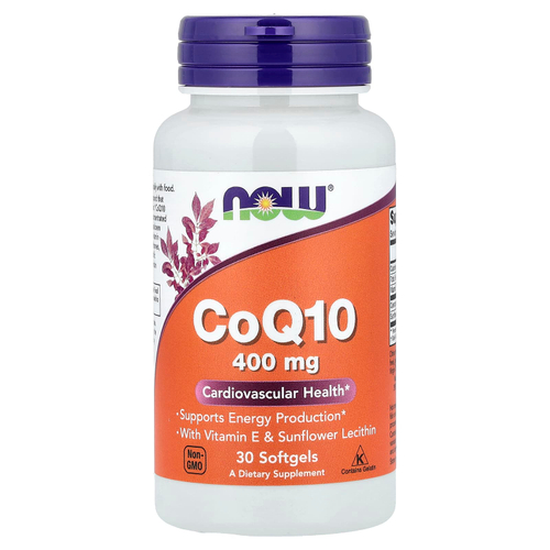NOW Foods, коэнзим Q10 с витамином E и подсолнечным лецитином, 30 капсул