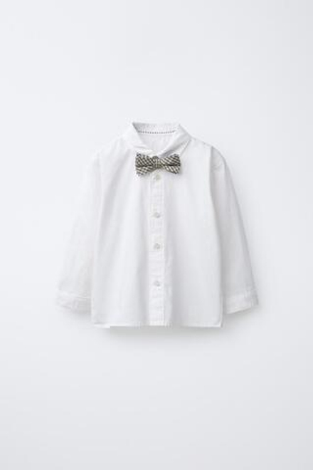 ZARA РУБАШКА СО СЪЕМНОЙ БАБОЧКОЙ, БЕЛЫЙ