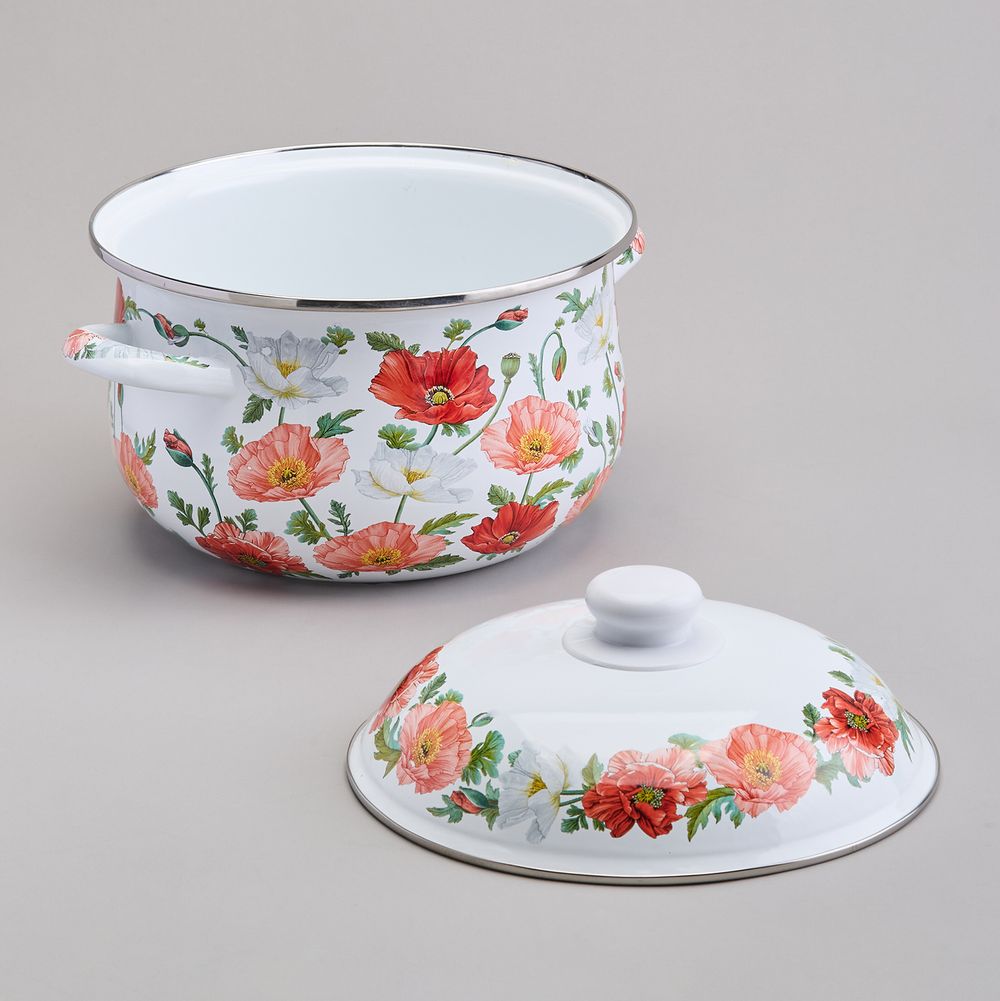 КАСТРЮЛЯ AGNESS ЭМАЛИРОВАННАЯ С ЭМАЛ.КРЫШКОЙ СЕРИЯ "МАКИ", 3.6 Л, 22*13 СМ