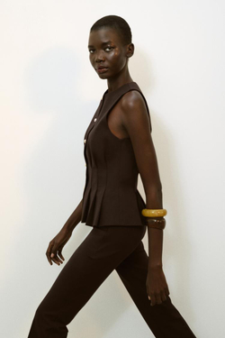 ZARA ЖИЛЕТ С БАСКОЙ И ЗАЩИПАМИ, КОРИЧНЕВЫЙ