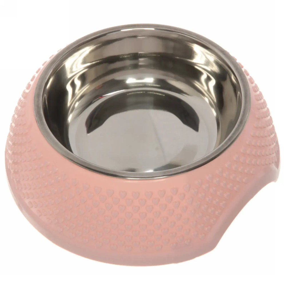 Миска металлическая «Колор-Сердце» 250мл 18,8*6см на пластиковой подставке, цвет розовый