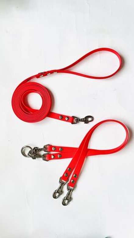 Сворка и поводок для собак из биотан 2 метра/15 мм- 40 см 2 шт. красный