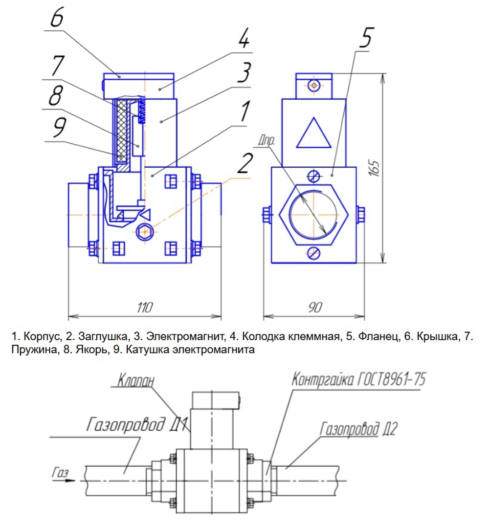 Клапан электромагнитный газовый КЭГ-9720 Ду20 (НЗ), 220В