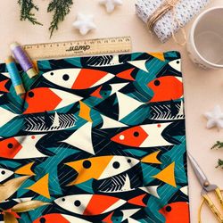 Ткань премиум шелк искусственный Армани абстрактные рыбы