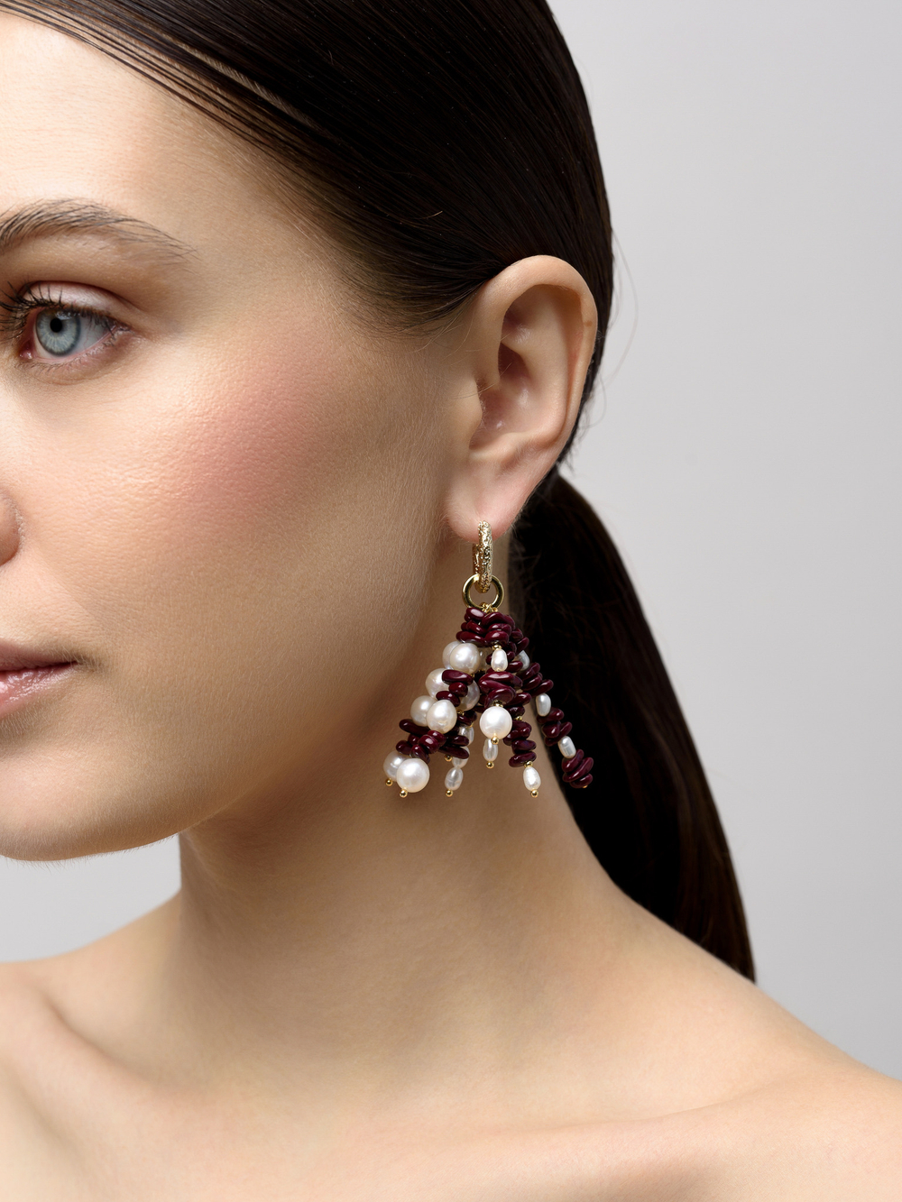 Серьги "Brush Bordo Pearl" Gold