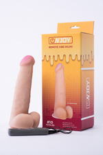 Реалистичный вибратор на присоске из кибер-кожи с выносным пультом Onjoy Remote Vibe-Dildo #10 (10 режимов) (Цвет: телесный)