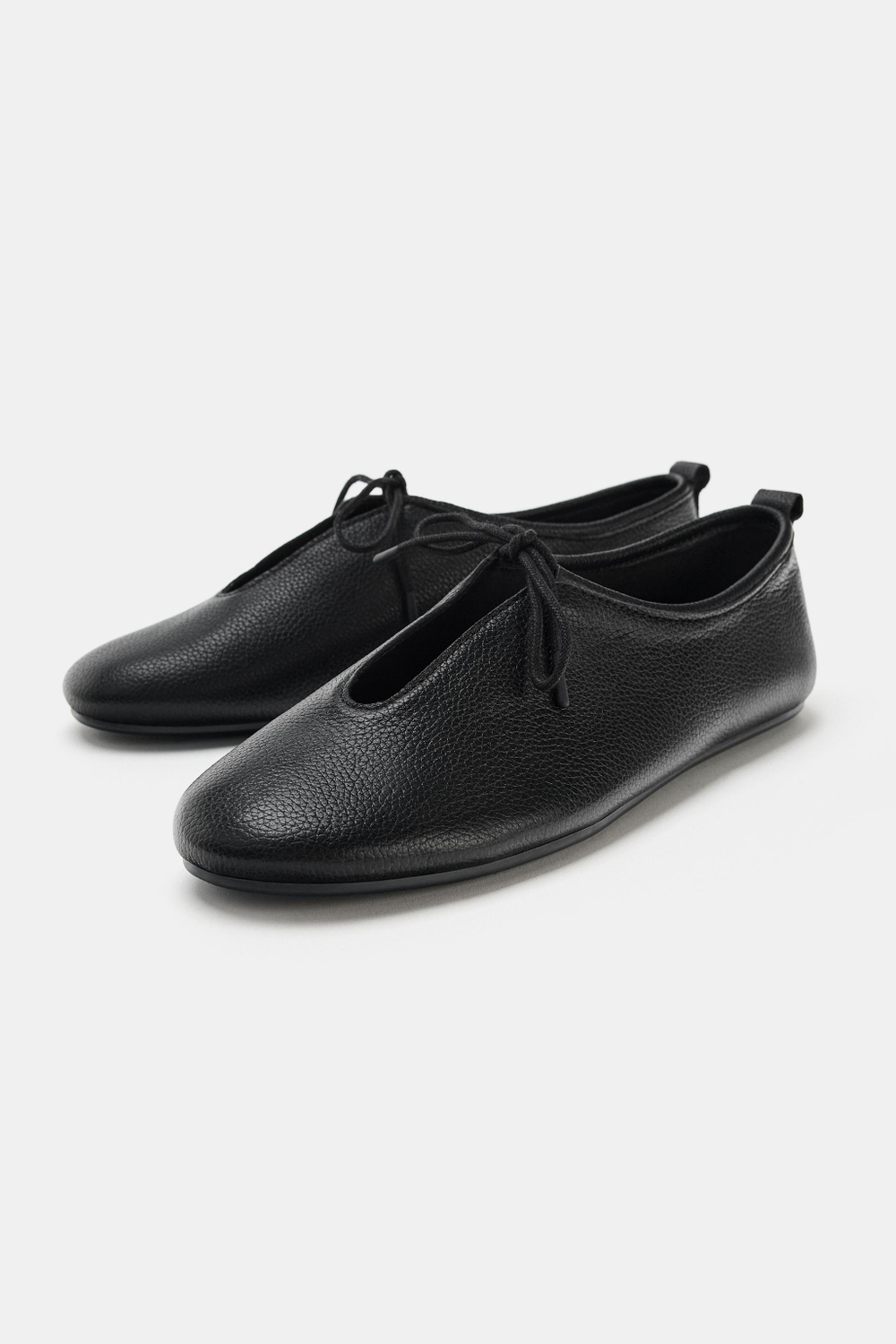ZARA КОЖАНЫЕ БАЛЕТКИ, ЧЕРНЫЙ