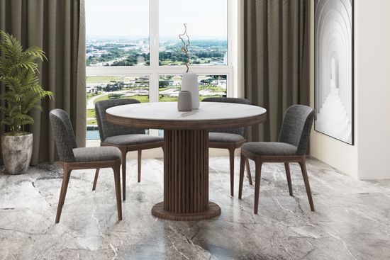 Круглый обеденный стол DRAGON, керамическая столешница, опора шпон