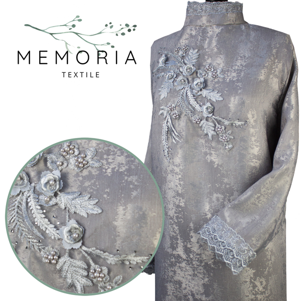 Платье ритуальное "Сакура Премиум" серое (укороченный рукав)