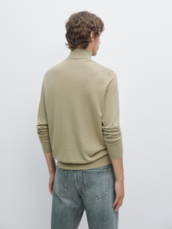 Massimo Dutti Трикотажный свитер из смесовой шерсти с высоким воротником, зеленый